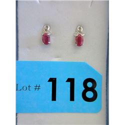 New Sterling Silver Ruby & Diamond Earrings