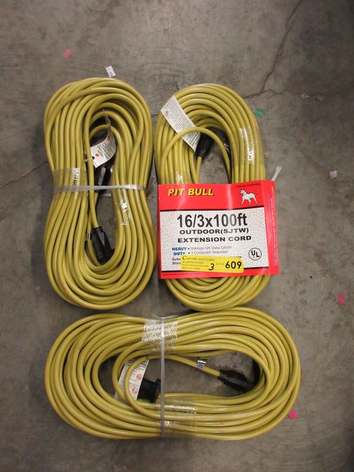 3 New 100 Foot 10 Amp Extension Cords