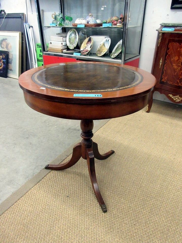 Mahogany Duncan Phyfe Leather Top Drum Table