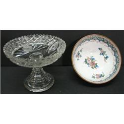 PORCELAIN BOWL AND GLASS COMPOTE