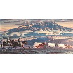 Zabel, Larry framed print,  "Early Start at Arrow Creek", 471/650, 14" h x 28" w