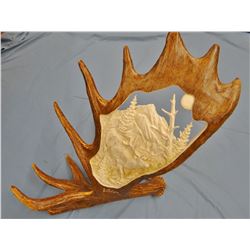 Carved moose horn, Elk, by Scott Hays