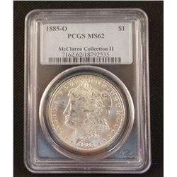 2 Morgan dollars: 1885 O, PCGS 62 and 1885 O, PCGS MS 63