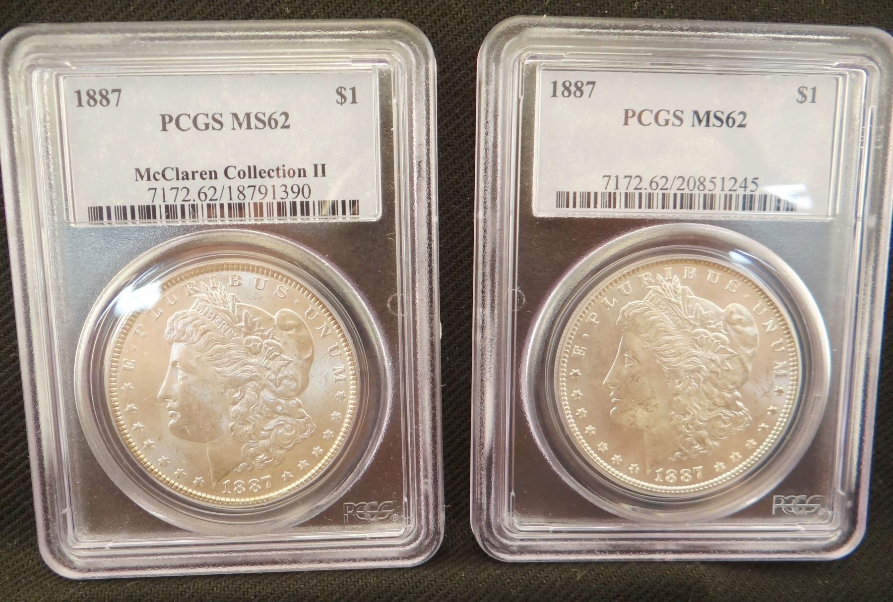 3 dollars 2 x 1887 dollar, both PCGS MS 62; 1887 S NGC AU 58