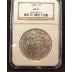 2 Morgan dollars: 1887, NGC MS 63 and 1888, PCI MS65