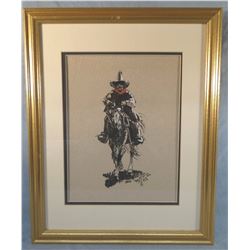 John Moyers, CAA, watercolor on paper, Cowboy Horseback, 10" x 13"