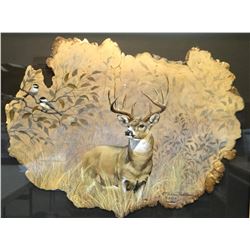 Pickthorn, Nadine, The Buck and The Birds, on burled wood, framed