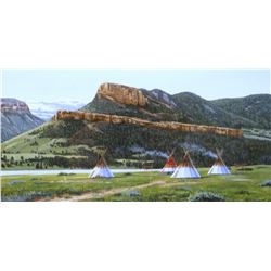 Surber, Paul, Indian camp, watercolor, 6" h x 10" w