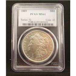 2 Morgan dollars: 1889, PCGS MS 61 and 1890 S, PCGS BU