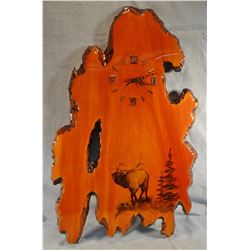 Hedrick, Diana "Elk" drawing on wood slab, 32" h x 19" w
