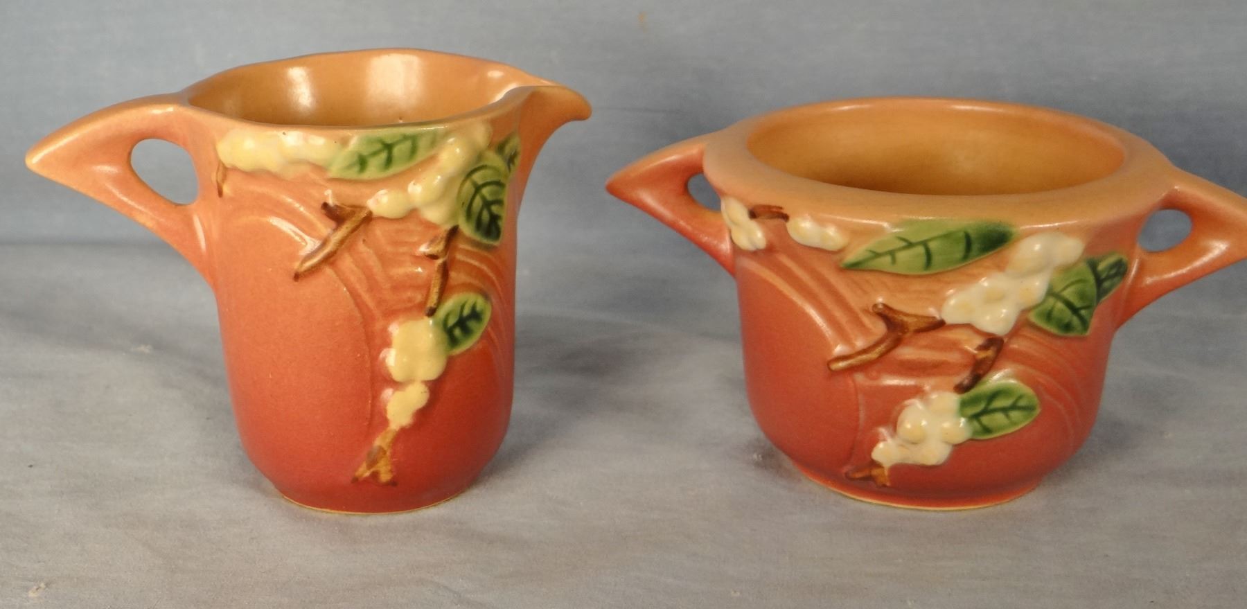 Roseville Snowberry dusty rose cream and sugar, 1B & 1C