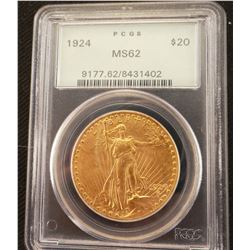 1924 $20 Gold St. Gaudens, PCGS MS 62