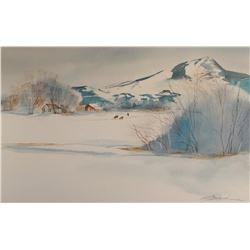Spurgeon, Carol, "Winter On The Farm", watercolor, 14" h x 21" w