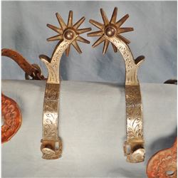 Full silver overlaid spurs with heart buttons, 10 pt rowels