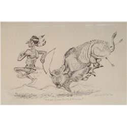 Cuts The Rope, Frank, pen & ink, Brave Hunter-cartoon, 8" x 10"
