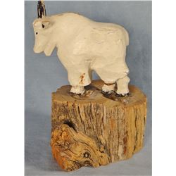 J. L. Clarke wood carved mountain goat, unmarked, 5" h x 4" w, bought in 1955 at Clarke's studio in 