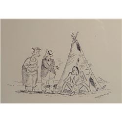Standing, Wm., original pen/ink, Chief Sun-Tan, 5" x 7", framed