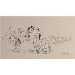 Standing, Wm. Original pen/ink, Why Don't You Spank Papoose, 3.5" x 6", framed