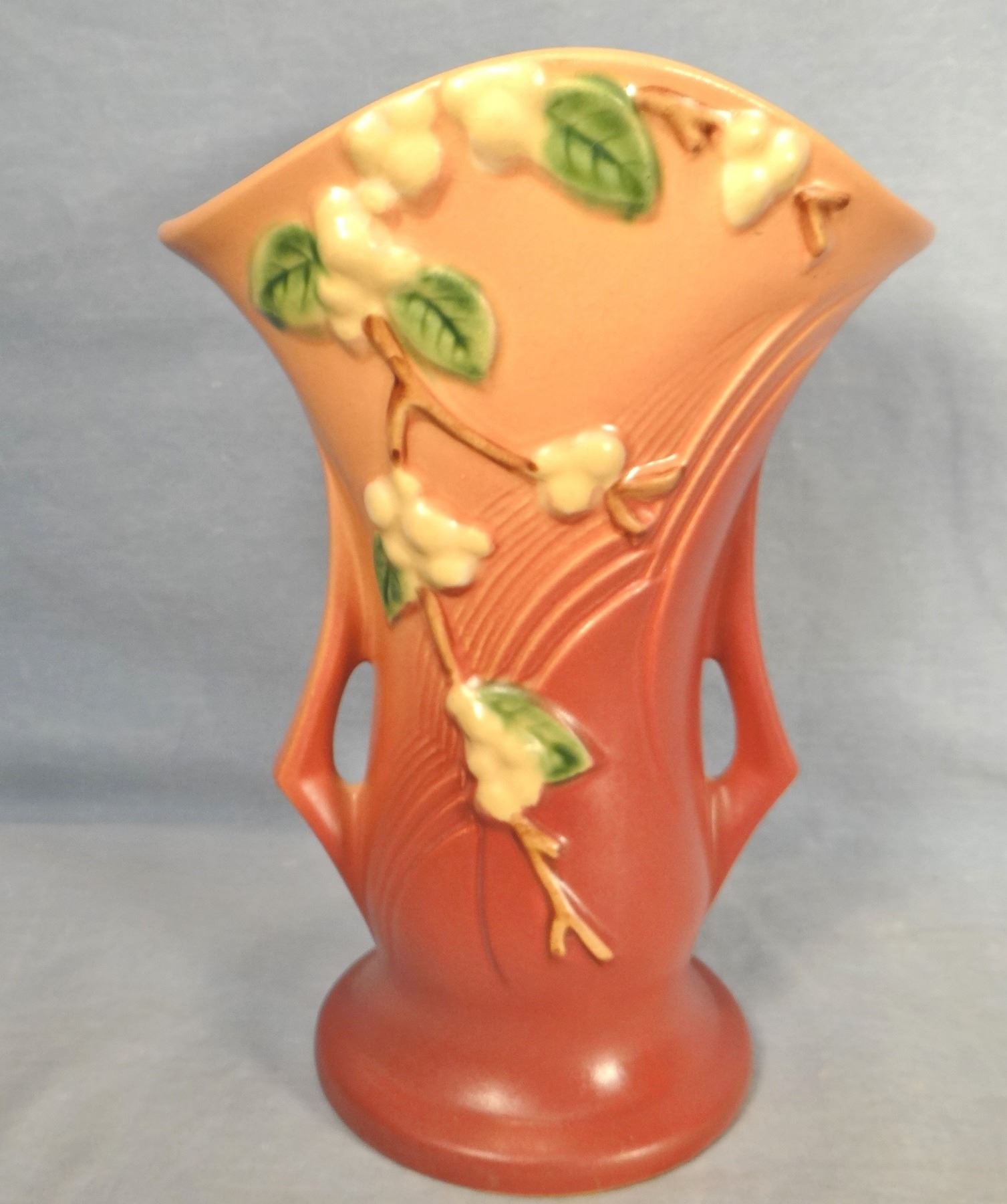Roseville Snowberry dusty rose vase, 9", 1V2