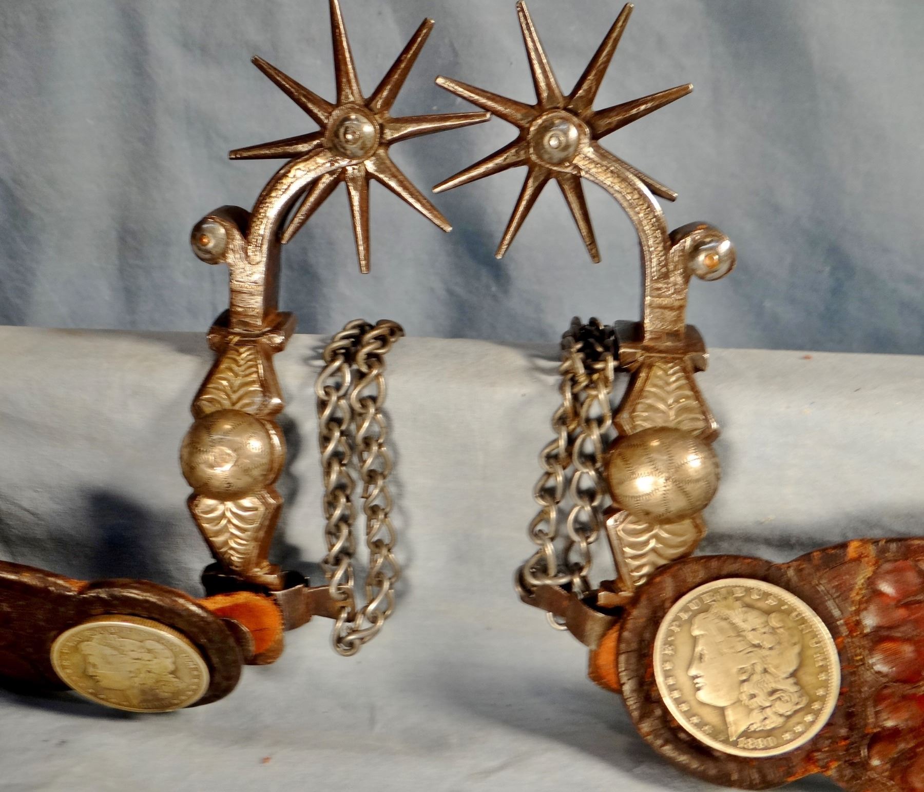 Double mounted California style spurs, 8 pt. rowels