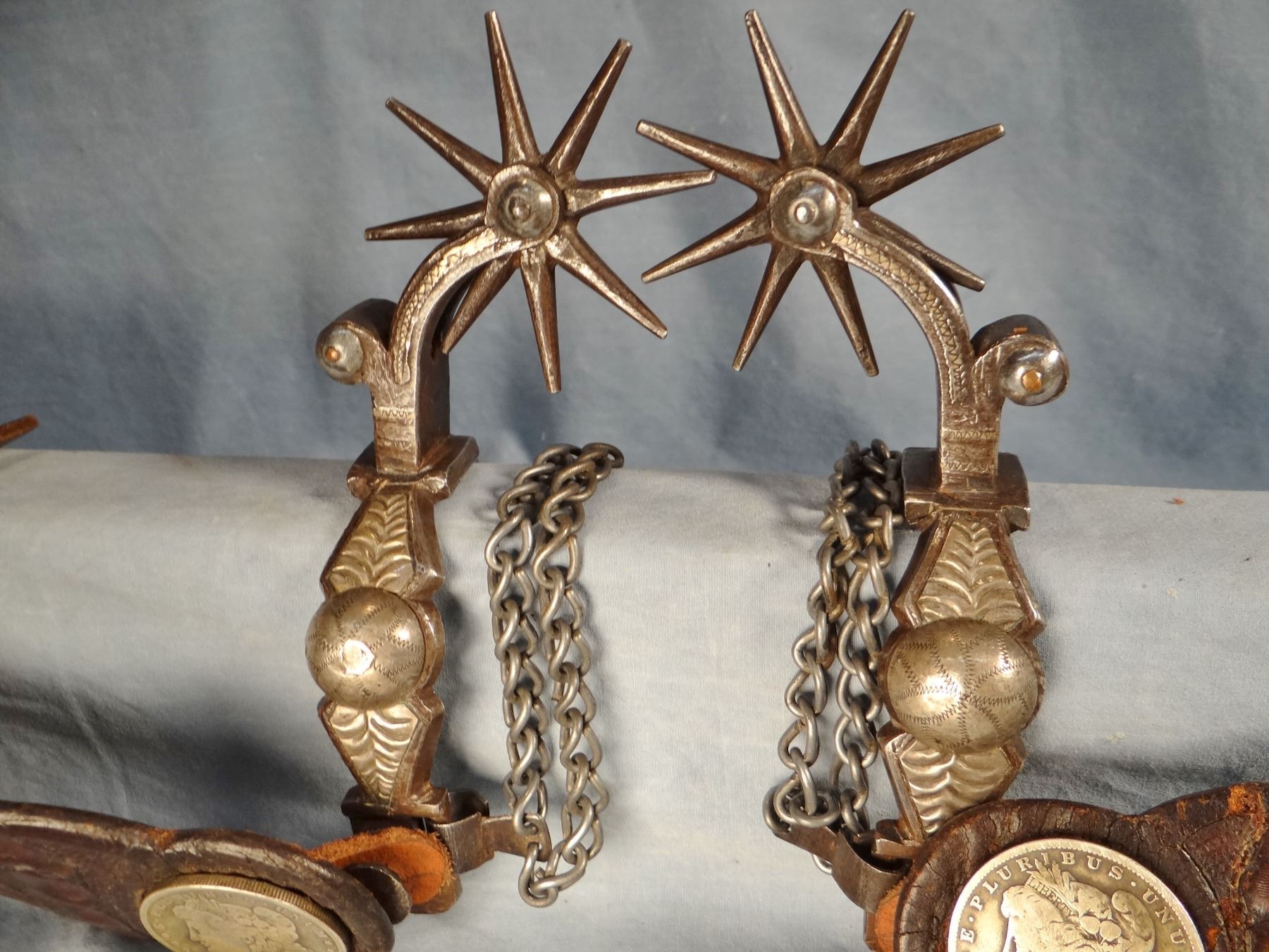 Double mounted California style spurs, 8 pt. rowels