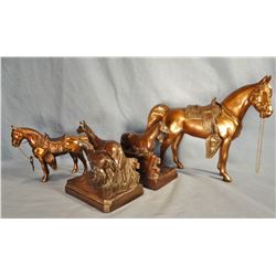 6 pcs. brass bookends, bank and horses