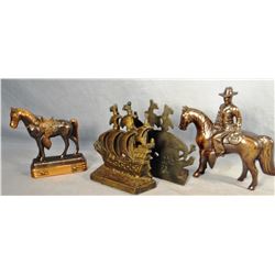 7 pcs. brass bookends, and 2 horses, boots