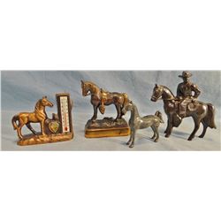10 pcs. brass small horses, saddles, sombrero, goldpanner