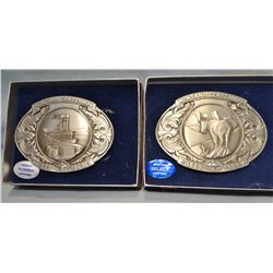 2 pewter buckles MT Centennial- Fort Benton, Glacier Park