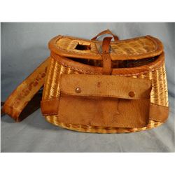 2 older fishing creels w/original shoulder harness and 1920's fly fishing net