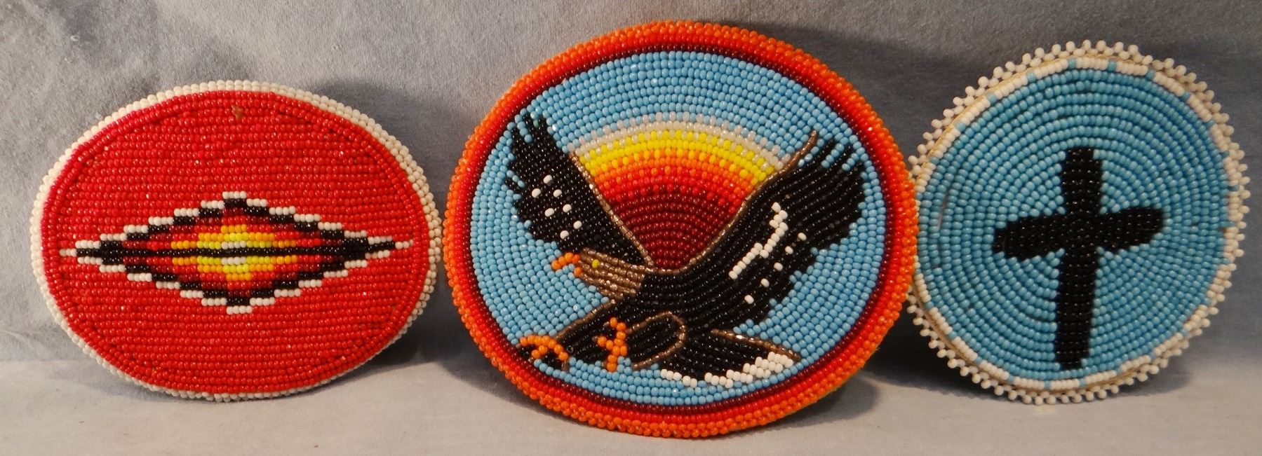 3 Indian beaded belt buckles