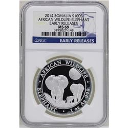 2014 Somalia 100 Shillings African Wildlife Elephant Silver Coin NGC MS69 ER