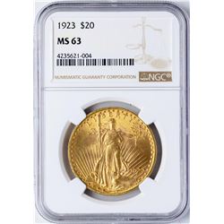 1923 $20 St. Gaudens Double Eagle Gold Coin NGC MS63