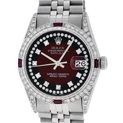 Rolex Mens Stainless Steel Red Vignette Diamond & Ruby Datejust Wristwatch