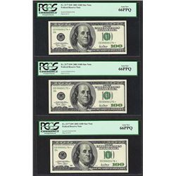 Lot of (3) Consecutive 2001 $100 Federal Reserve STAR Notes PCGS Gem New 66PPQ