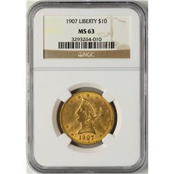 1907 $10 Liberty Head Eagle Gold Coin NGC MS63