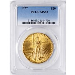 1927 $20 St. Gaudens Double Eagle Gold Coin PCGS MS63