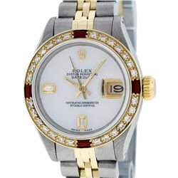 Rolex Ladies Two Tone 14K MOP Diamond & Ruby Datejust Wriswatch