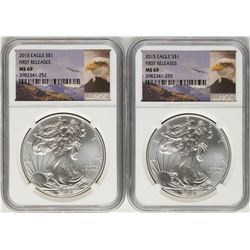 Lot of (2) 2015 $1 American Silver Eagle Coins NGC MS69 First Releases