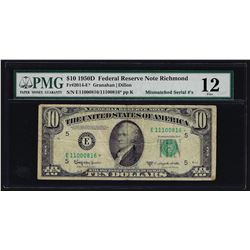 1950D $10 Federal Reserve STAR Note Mismatched Serial Number ERROR PMG F12