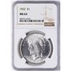 1922 $1 Peace Silver Dollar Coin NGC MS63