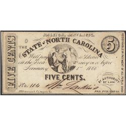 January 1, 1863 Five Cents State of North Carolina Obsolete Note