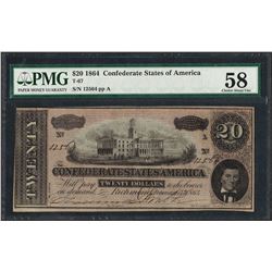 1864 $20 Confederate States of America Note T-67 PMG Choice About Uncirculated 5