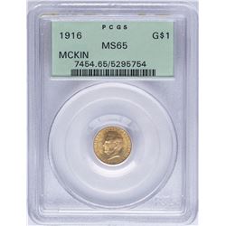 1916 $1 McKinley Commemorative Gold Dollar Coin PCGS MS65