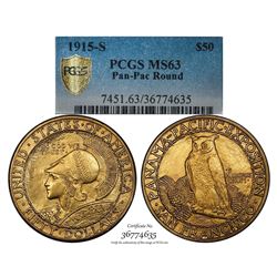 1915-S $50 Panama-Pacific Exposition Commemorative Round Gold Coin PCGS MS63