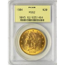 1904 $20 Liberty Head Double Eagle Gold Coin PCGS MS62 Old Green Holder