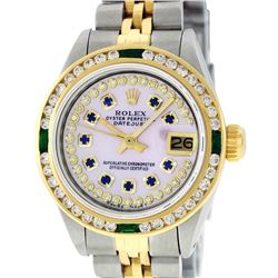 Rolex Ladies Two Tone 14K MOP Sapphire & Diamond Datejust Wristwatch