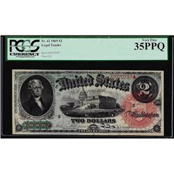 1869 $2 Rainbow Legal Tender Note Fr.42 PCGS Very Fine 35PPQ