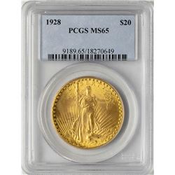 1928 $20 St. Gaudens Double Eagle Gold Coin PCGS MS65