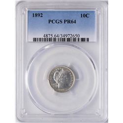 1892 Proof Barber Dime Coin PCGS PR64